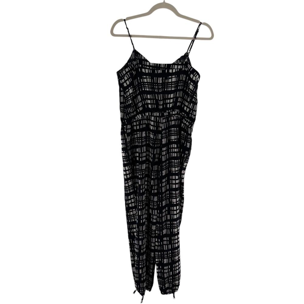 Madewell Navy Blue Brushstroke Plaid Sleeveless Ankle Tie Jumpsuit - Picture 5 of 11